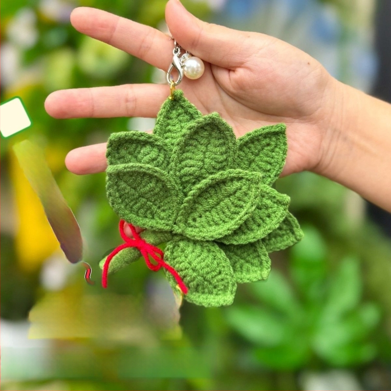 Ключодържател с мотив листа от грейпфрут, ръчно плетено, плюшен материал, сладък стил