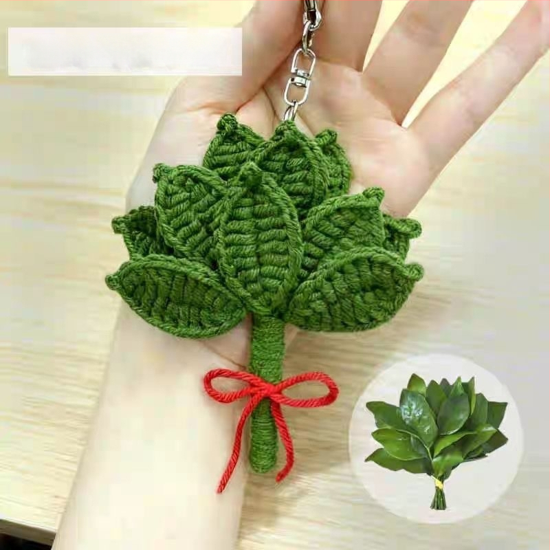 Ключодържател с мотив листа от грейпфрут, ръчно плетено, плюшен материал, сладък стил