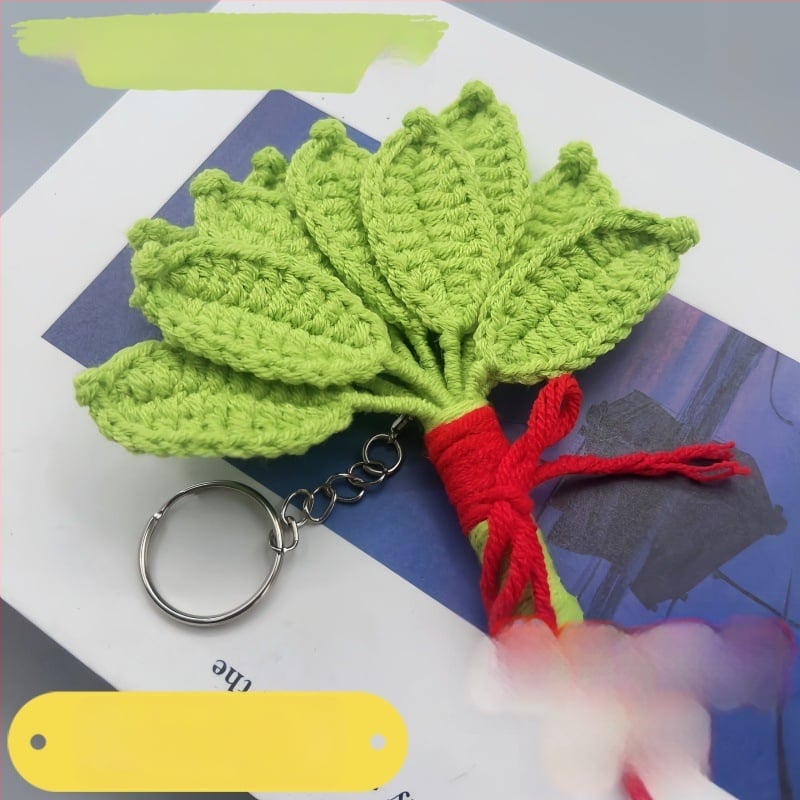 Ключодържател с мотив листа от грейпфрут, ръчно плетено, плюшен материал, сладък стил