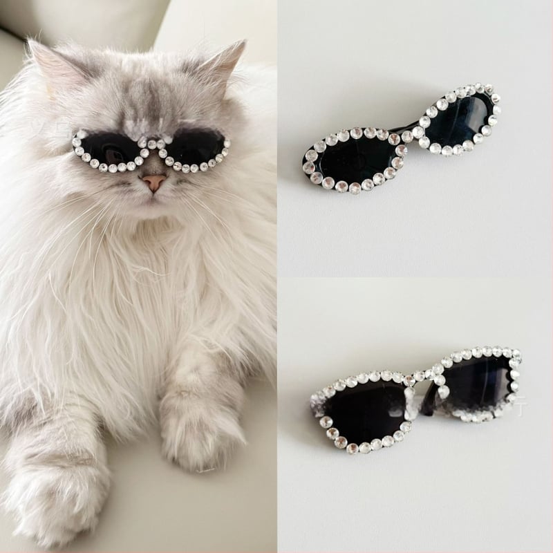 Ochelari pentru animale de companie, cu cristale în stil pisică, hip-hop, din plastic