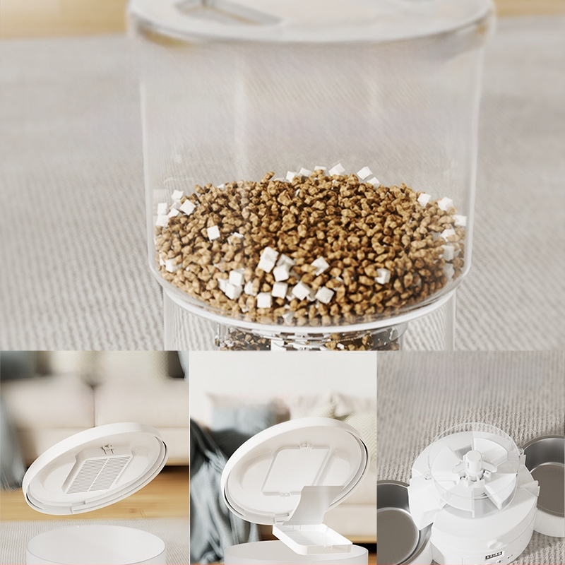 Hrănitor inteligent pentru animale de companie, cu temporizator automat și control prin aplicație, tavă dublă, detașabil, pentru câini și pisici, 2 kg