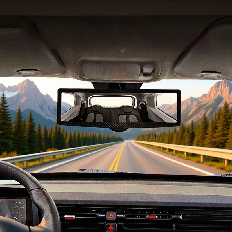 Vidaus galinis veidrodėlis automobiliui, CZC-255, ABS+ anglies pluošto kompozitas, 360° reguliuojamas, siurbimo kilpa tvirtinimas