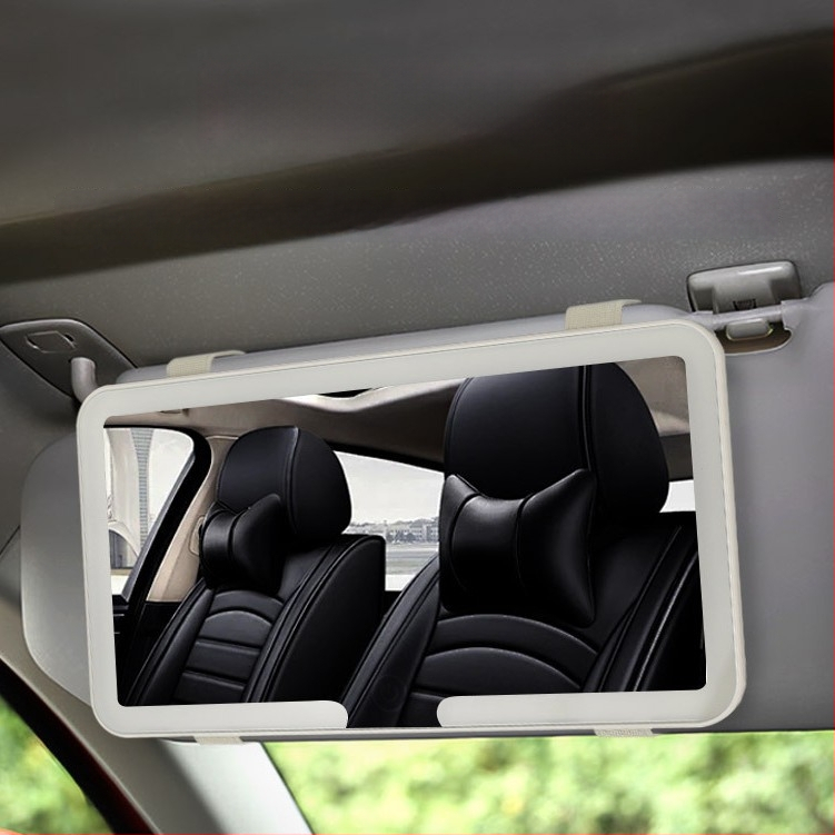 LED makiažo veidrodėlis automobiliui su apšvietimu, atsparus smūgiams, ABS rėmas, stiklinė lęšis, trijų spalvų apšvietimas