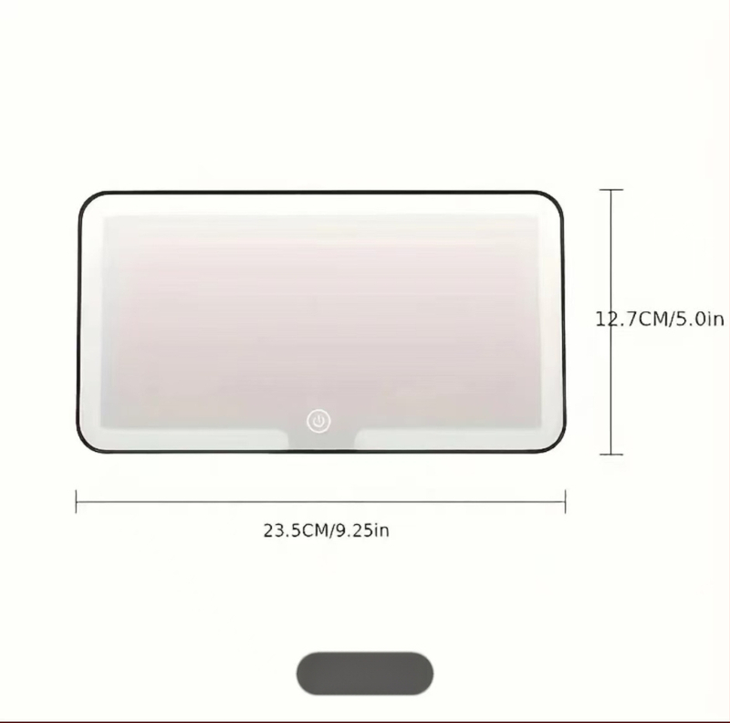 LED makiažo veidrodėlis automobiliui su apšvietimu, atsparus smūgiams, ABS rėmas, stiklinė lęšis, trijų spalvų apšvietimas