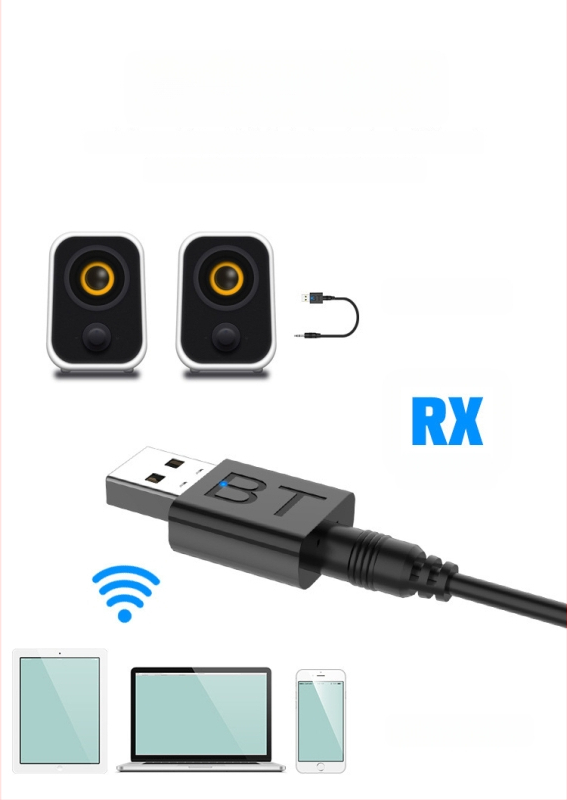 USB Bluetooth 5.0 δέκτης-εκπομπευτής ήχου 2-σε-1 | Διασύνδεση USB/3.5mm, Plug-and-Play, Εξωτερική παροχή ρεύματος, Εμβέλεια έως 10 μ