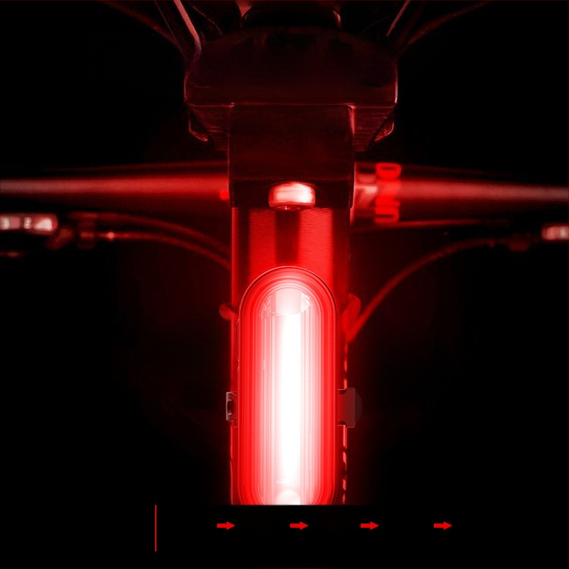 Dviračio galinės lempos su Micro-USB įkrovimu, COB LED, greitas diržinis montavimas, atsparus vandeniui, 200 mAh baterija, naktiniam važiavimui