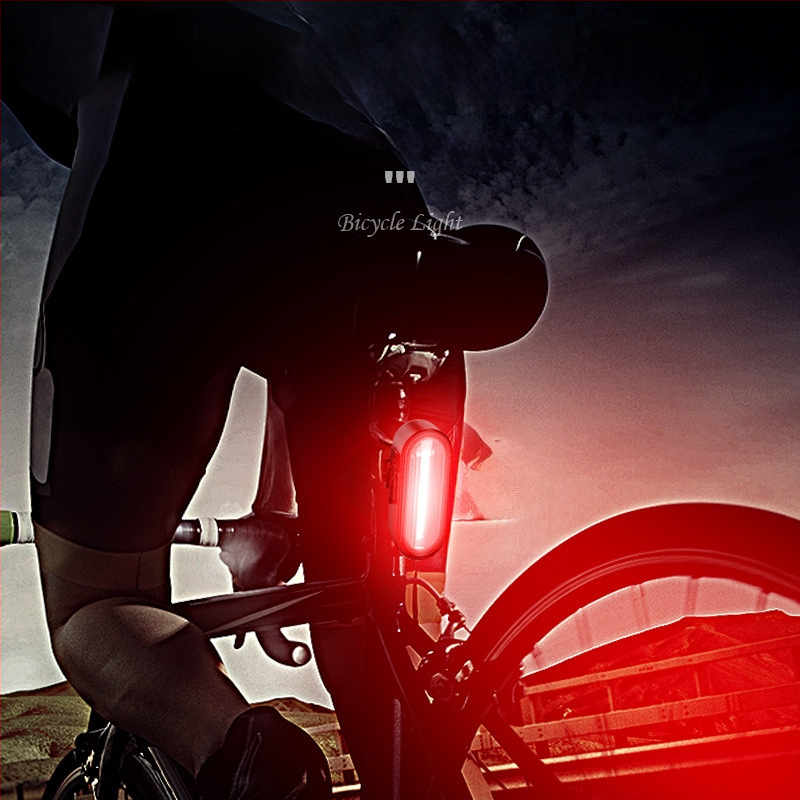 Dviračio galinės lempos su Micro-USB įkrovimu, COB LED, greitas diržinis montavimas, atsparus vandeniui, 200 mAh baterija, naktiniam važiavimui