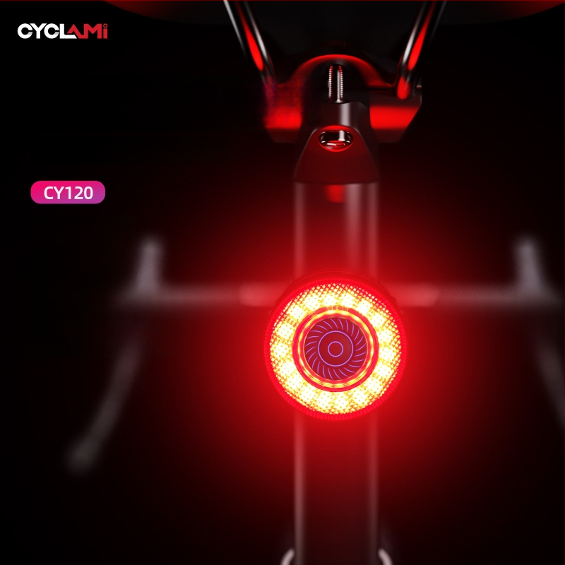 Cyclami Cy120 dviratės galinis žibintas su išmaniuoju stabdžio ir vibracijos jutikliu