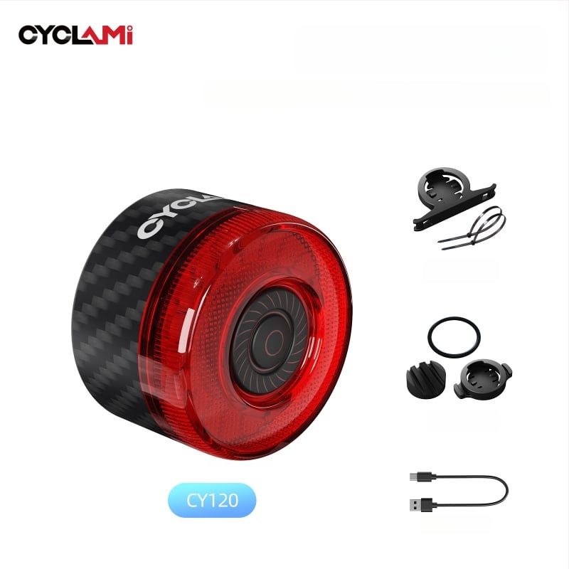 Cyclami Cy120 dviratės galinis žibintas su išmaniuoju stabdžio ir vibracijos jutikliu