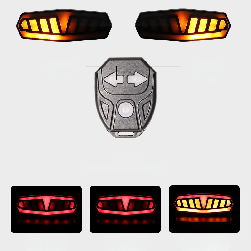 Dviračio nuotolinio valdymo galinis žibintas su ryškiu LED, stabdymo/posūkio signalas, USB-C įkrovimas, 600–900 mAh baterija
