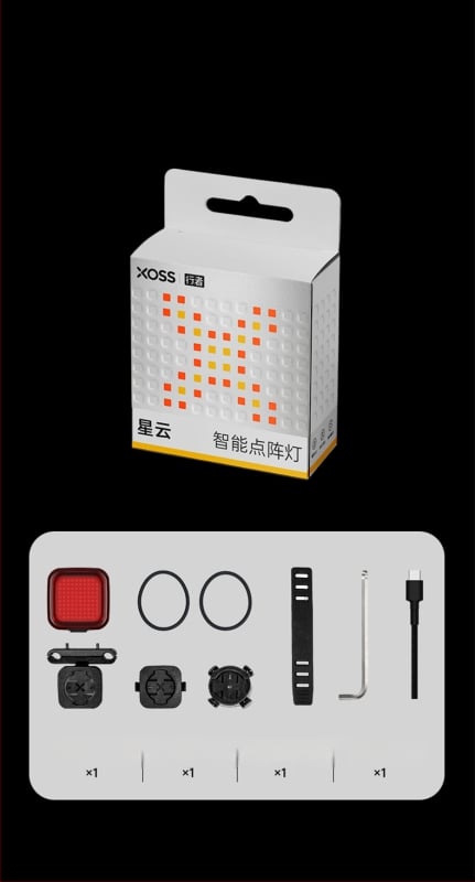 XOSS Walker užpakalinis žibintas dviračiams su DOT-MATRIX LED, stabdžio įjungimo įspėjimas, tinkamas kelių ir kalnų dviračiams, naktiniam važiavimui