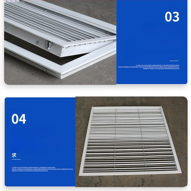 Aluminijski lamelirani izlaz zraka s integriranim svjetlom, prozračni povrat zraka za vanjski zid, vodootporan kvadratnog oblika