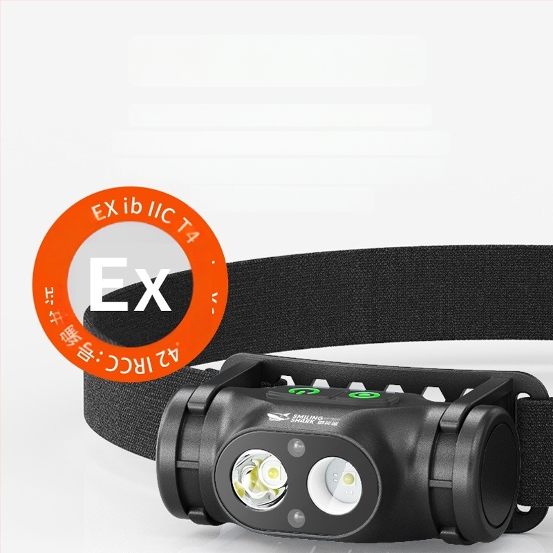 Многофункционална взривоустойчива челна лампа с жестов сензор, LED осветление, ABS корпус, батерия 800–5000 мАч, зареждане, обхват 100–200 м