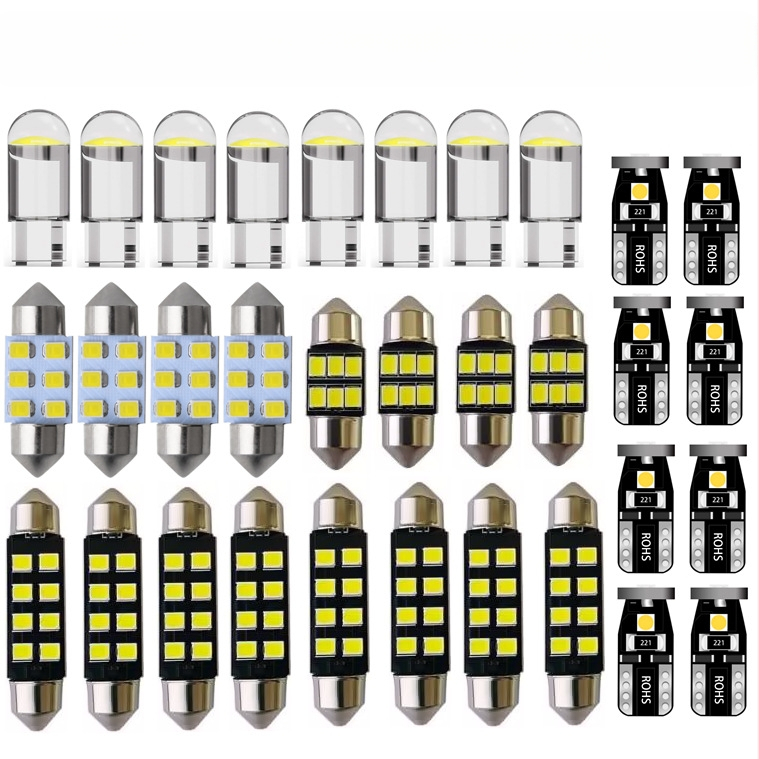 32-djelni LED set za automobil s T10 žaruljama – svjetlo pokazivača, dvostruka lampica za čitanje, svjetlo za registarsku pločicu i unutarnja svjetla vrata