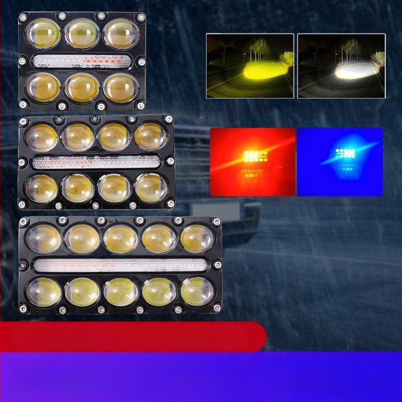 Главна светлина за автомобил, мотоциклет и електрически триколесник — алуминий, 12V, 30W, леща с 10 LED, дневна светлина и двуцветен прожектор