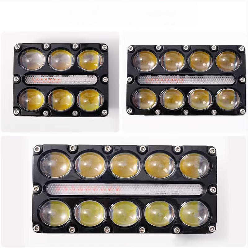 Главна светлина за автомобил, мотоциклет и електрически триколесник — алуминий, 12V, 30W, леща с 10 LED, дневна светлина и двуцветен прожектор