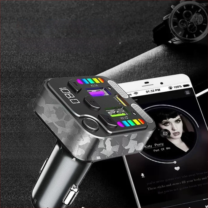 Automobilinis įkroviklis su MP3 grotuvu ir Bluetooth belaidžiu ryšiu, ABS korpusas, įėjimo įtampa 12–24V, montavimas į lizdą, Bluetooth išvestis