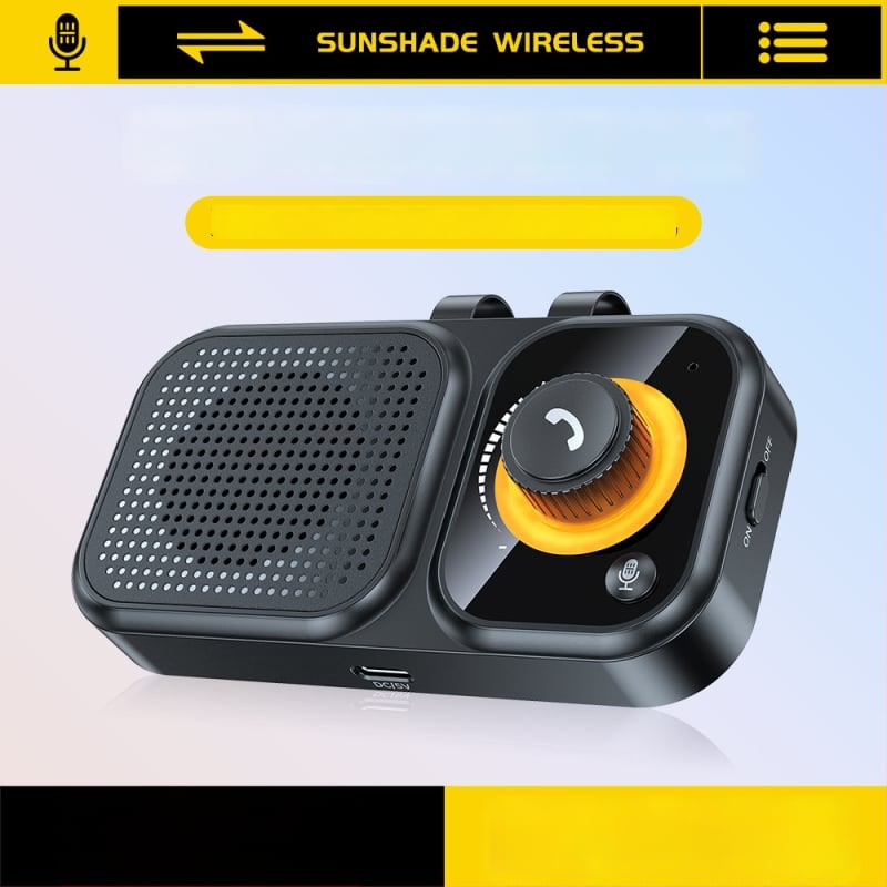 Bluetooth automobilio laisvų rankų įrenginys su įrengimu ant saulės skydelio; dvigubi 2W garsiakalbiai; 5V įėjimas; Bluetooth 2.4–2.48 GHz