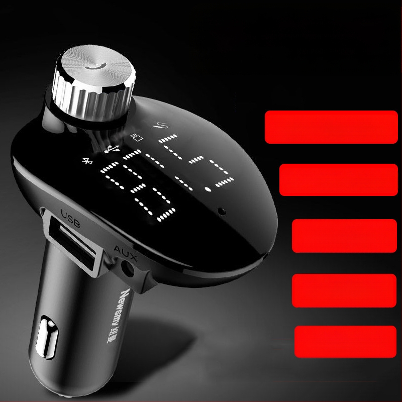 Autó FM transzmitter MP3 Bluetooth lejátszóval, 87,5–108 MHz, 20–20 kHz, torzítás <3%, hatótáv 5 m, 12–24 V