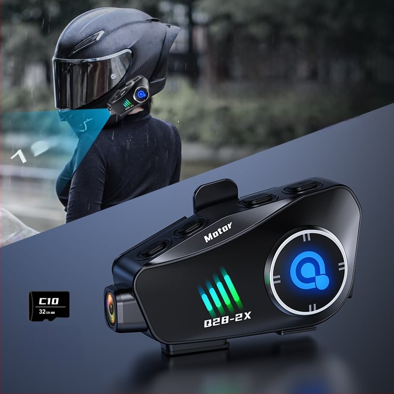Motorkerékpár sisak Bluetooth interkom 1080P kamerával, IPX6 vízálló, Bluetooth 5.0, 15 m hatótávolság, sztereó fejhallgató