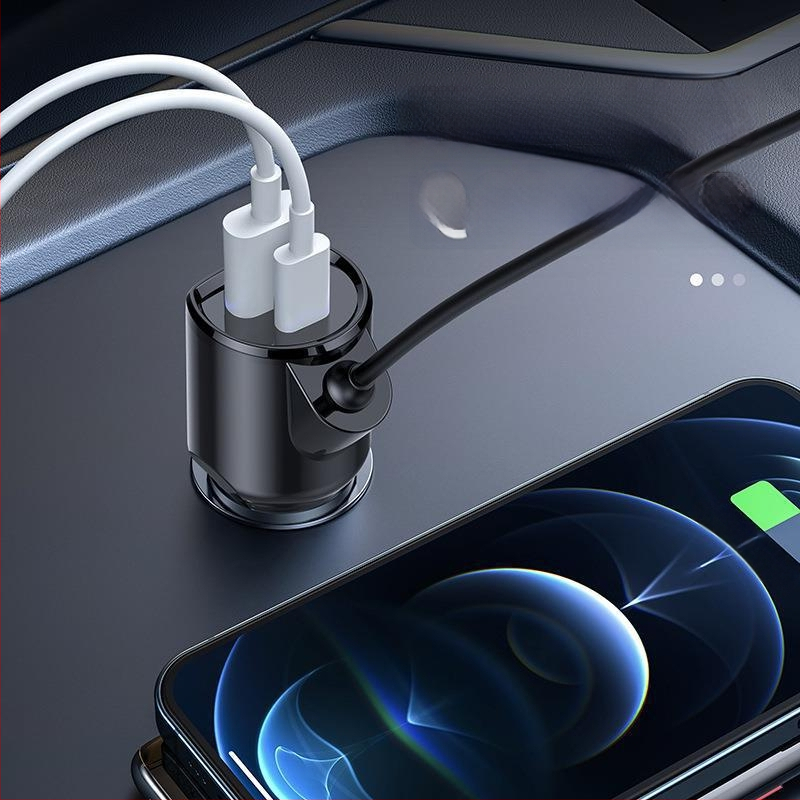 Autó Bluetooth FM átjátszó adó QC3.0 és PD gyors töltéssel, modell T78, bemenet 12–24 V, USB interfész, FM továbbítás, 1,3 hüvelykes monokróm kijelző