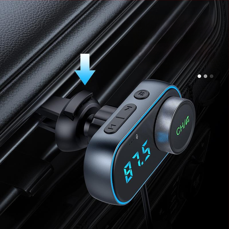 Autó Bluetooth FM átjátszó adó QC3.0 és PD gyors töltéssel, modell T78, bemenet 12–24 V, USB interfész, FM továbbítás, 1,3 hüvelykes monokróm kijelző