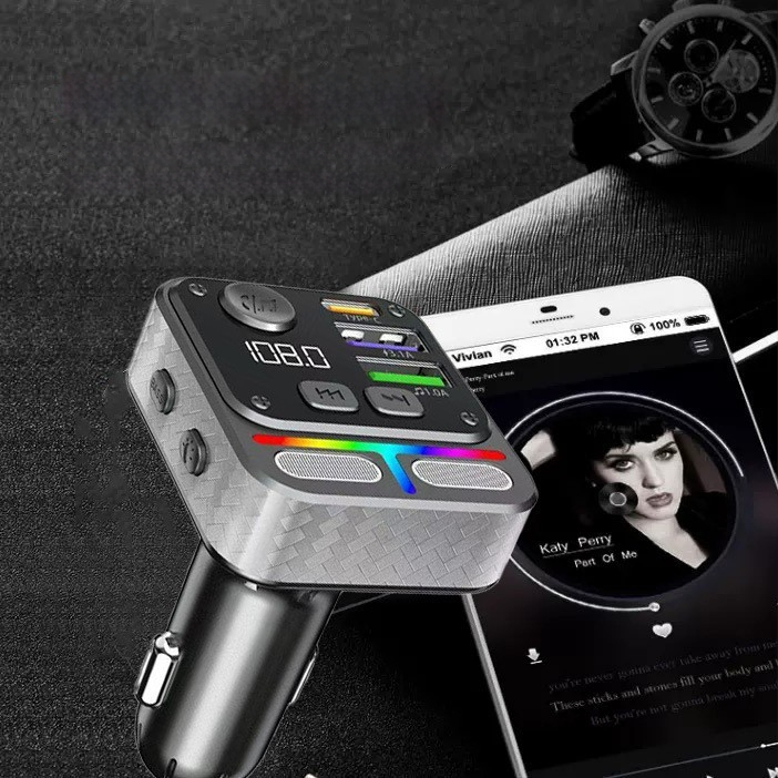 Autós töltő gyors töltéssel, Bluetooth MP3 lejátszó, FM rádió, USB meghajtó olvasása (QC-05 modell, 12–24 V)