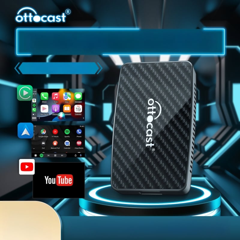 OTTOCAST CA400S Android Box bezvadu CarPlay un Android Auto 2-1 - četrkodolu procesors, 2GB RAM, 16GB ROM, Android 12, BT 4.2, USB-C/USB-A