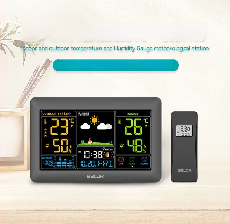 BALDR метеорологична станция E0388WST2H2PR-V4 - измерва температура и влажност, часовник за прогнозата на времето
