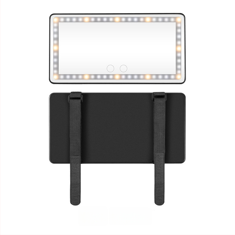 LED automobilių makiažo veidrodis su liečiamuoju reguliavimu, trijų spalvų šviesos šaltinis, HD veidrodis, ABS rėmas