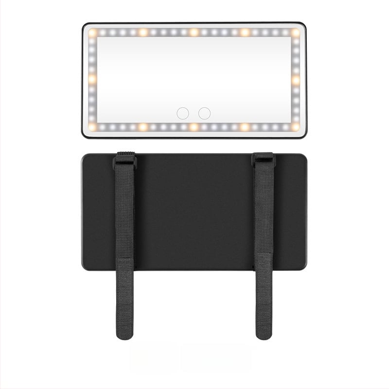 LED automobilių makiažo veidrodis su liečiamuoju reguliavimu, trijų spalvų šviesos šaltinis, HD veidrodis, ABS rėmas
