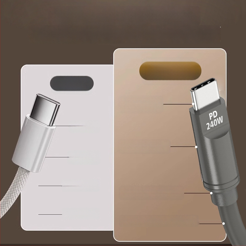 Cablu de date din silicon PD240W, încărcare rapidă, cu conectori Lightning și USB-C, compatibil cu laptopuri, tablete și telefoane, 1–2 m, maro