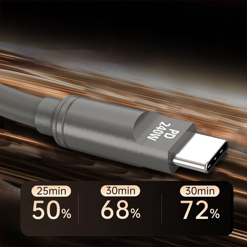 Cablu de date din silicon PD240W, încărcare rapidă, cu conectori Lightning și USB-C, compatibil cu laptopuri, tablete și telefoane, 1–2 m, maro
