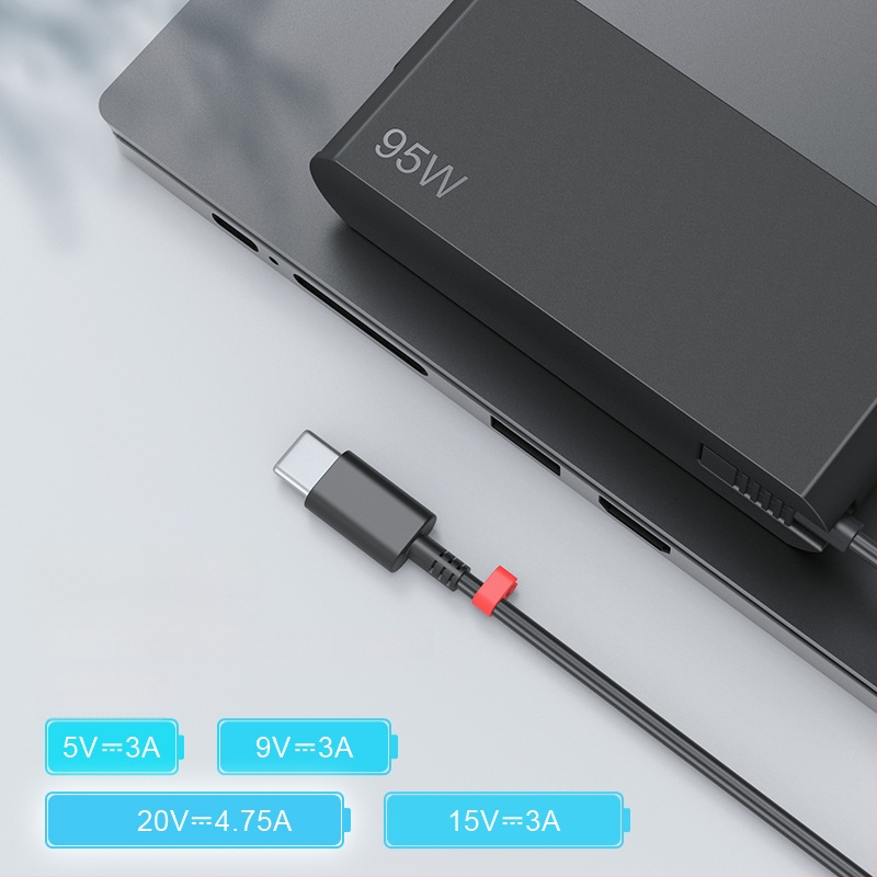 VERCOM A1762 USB-C 95W зарядно за лаптопи Lenovo, 20V/4.75A, вход 100-240V