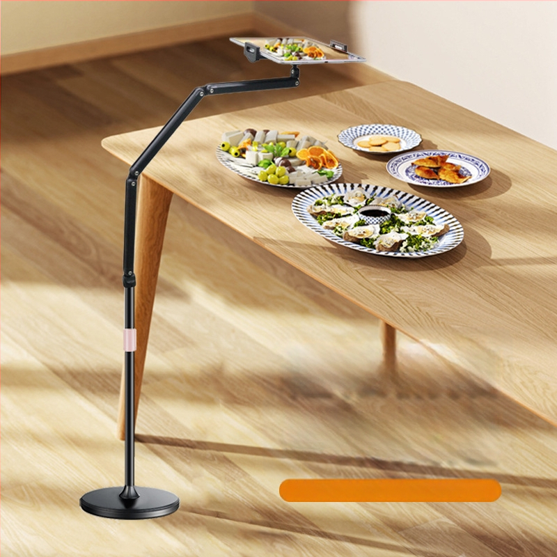 Zeli BX-N01 Padlóra álló telefon- és tabletatartó teleszkópos, összecsukható karokkal, kompatibilis az iPad sorozattal, háromkaros rögzítő, kerek alap