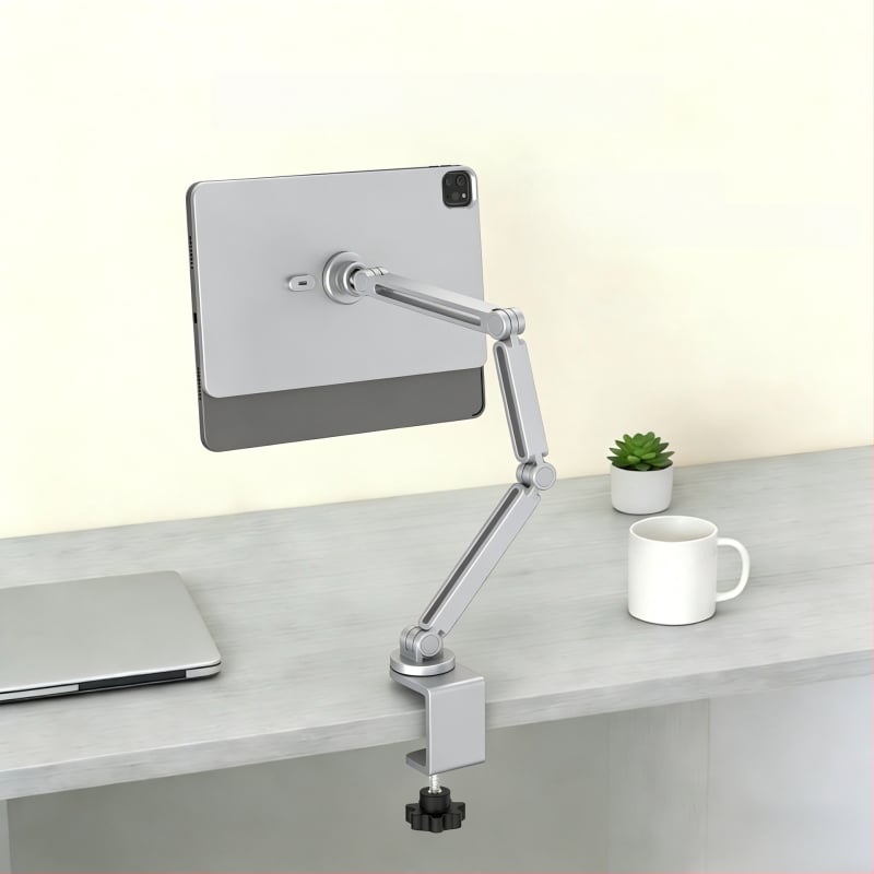 Tablettartó alumínium ötvözetből, asztali clamp és cantilever, mágneses töltés, kompatibil iPad Air Pro