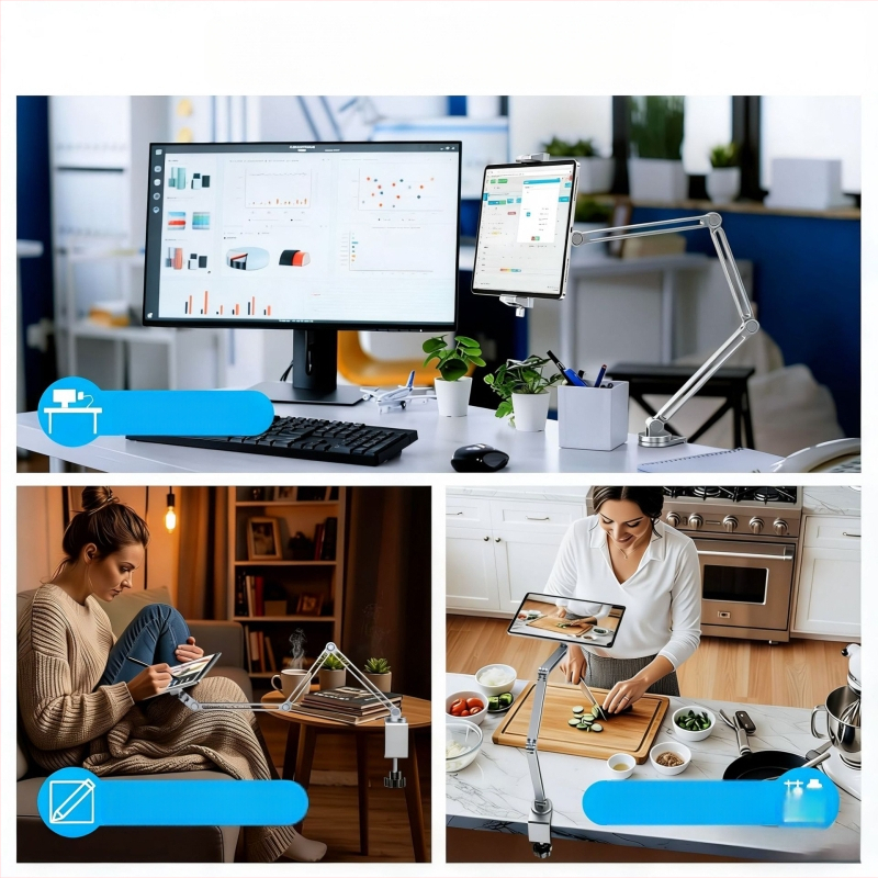 Tablettartó alumínium ötvözetből, asztali clamp és cantilever, mágneses töltés, kompatibil iPad Air Pro