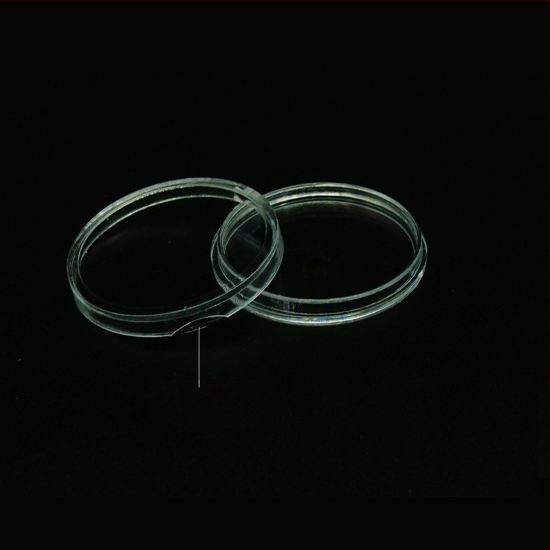 Emlékérme-doboz, átlátszó műanyag, kerek alakú; anyag: PS; csomagolás: műanyag zárófedél; nem ajándék