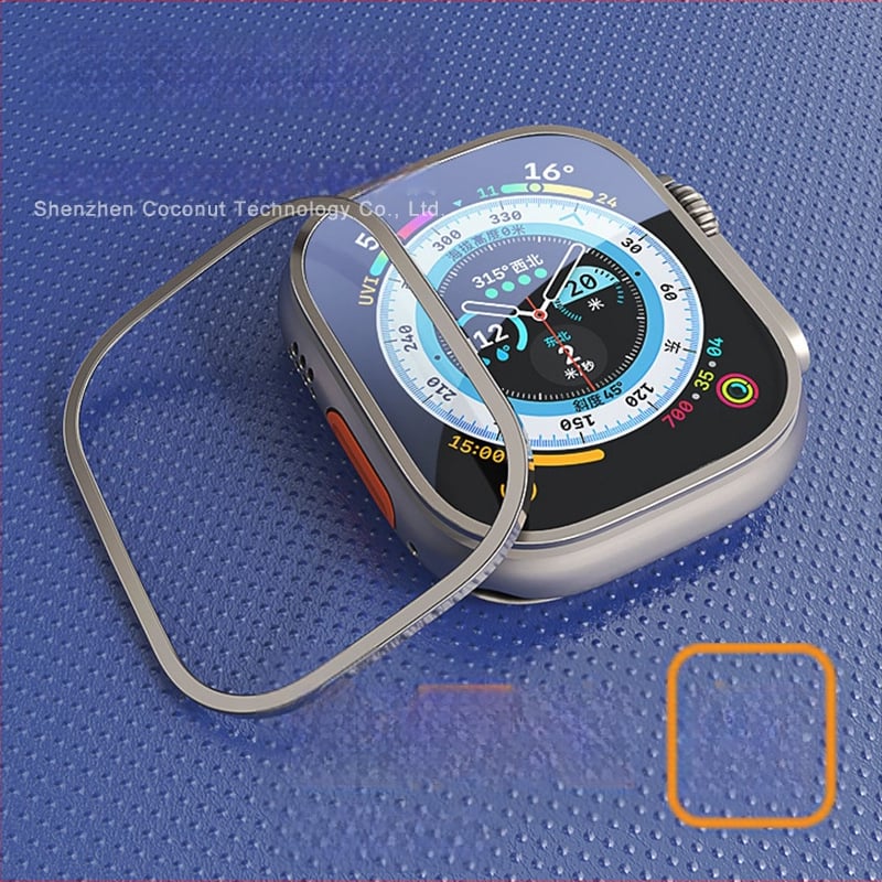 Temperētā stikla ekrāna aizsargs Apple Watch Ultra 2 ar metāla rāmi