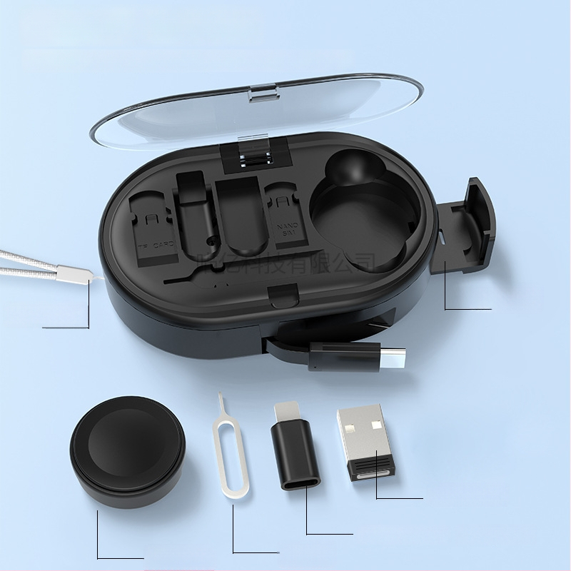 6 az 1-ben kihúzható gyors töltőkábel Apple Watch vezeték nélküli töltéssel, USB-C és Lightning interfész, teleszkópos kivitel