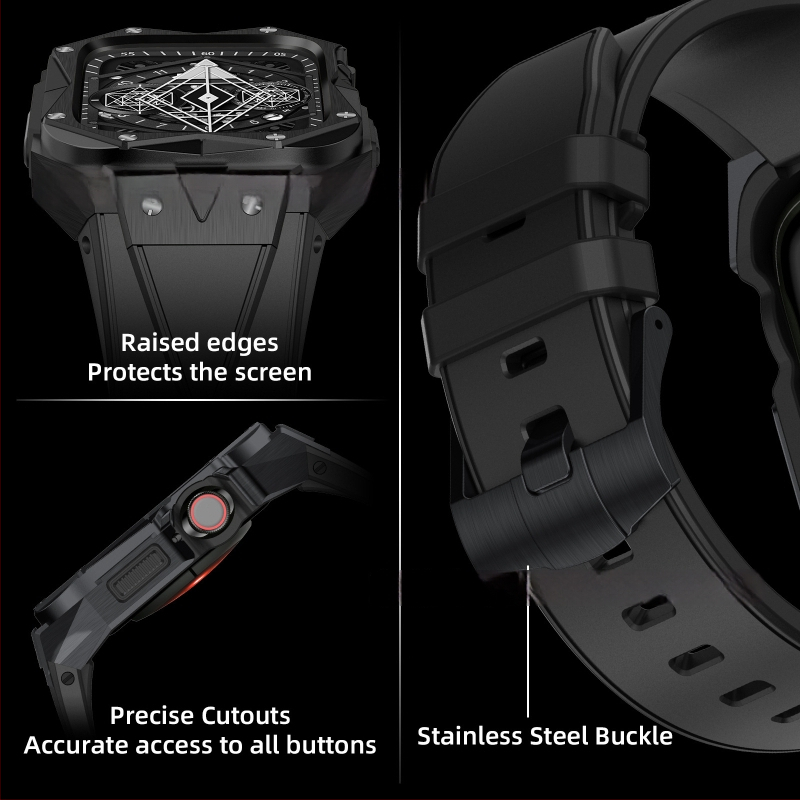 Nerūdijančiojo plieno apsauginis dėklas su integruota apyranke Apple Watch, suderinamas su 45678SE; svoris 76 g.