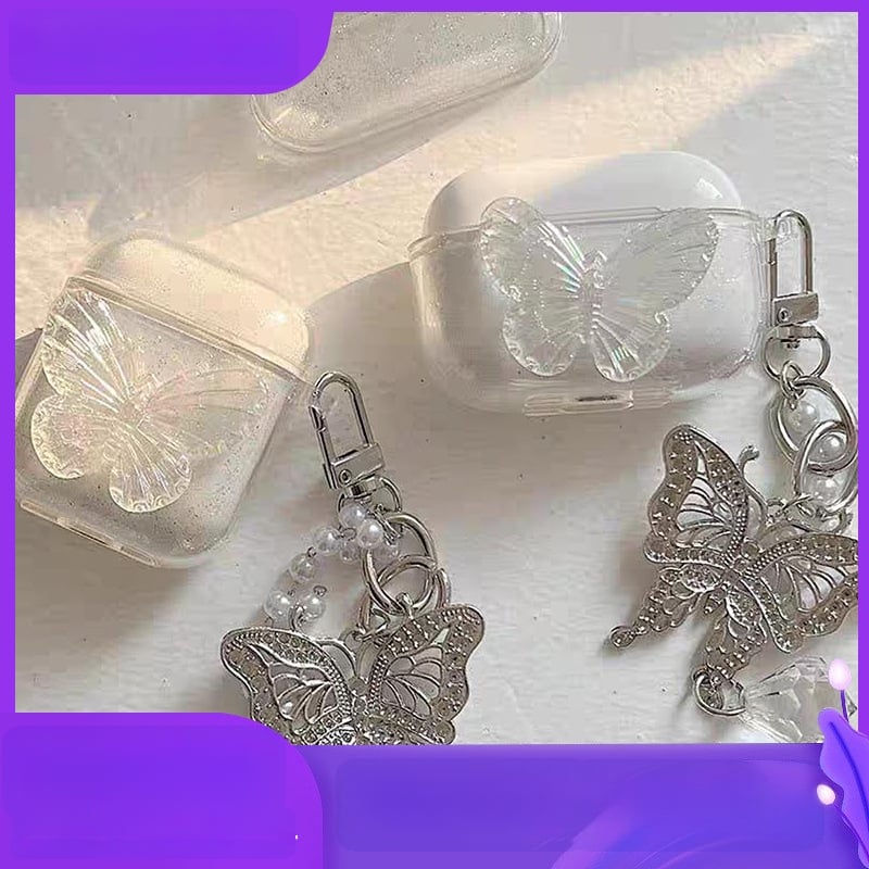 Pezt AirPods aizsargkaste – TPU, caurspīdīgs tauriņa motīvs animācijas stilā, līmēšanas apdare, pielāgojams