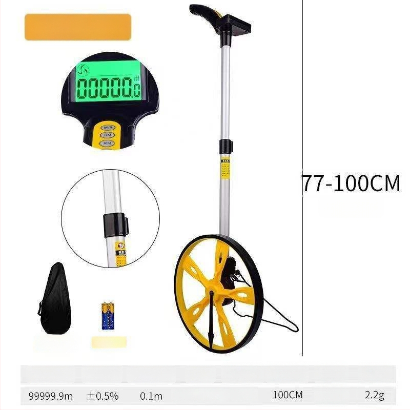 Kézi görgős távolságmérő készülék mechanikus-elektronikus digitális kijelzővel, mérnöki alkalmazásokhoz kültéren