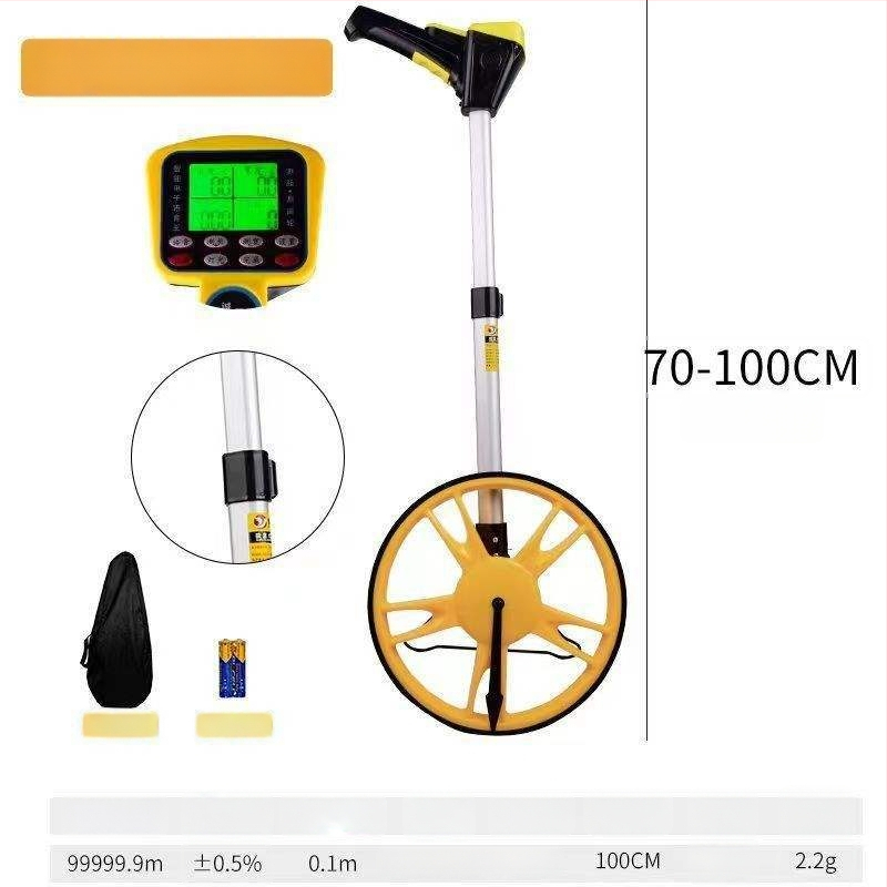 Kézi görgős távolságmérő készülék mechanikus-elektronikus digitális kijelzővel, mérnöki alkalmazásokhoz kültéren