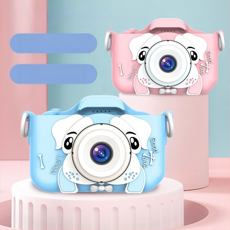 Gyerekeknek készült digitális kamera, mini DSLR-stílusú dupla kamera HD felvételekhez és fényképezéshez, modell I5-99; 2.0-inch LCD; TF-kártya tárhely; <1 MP; ABS szilikon ház