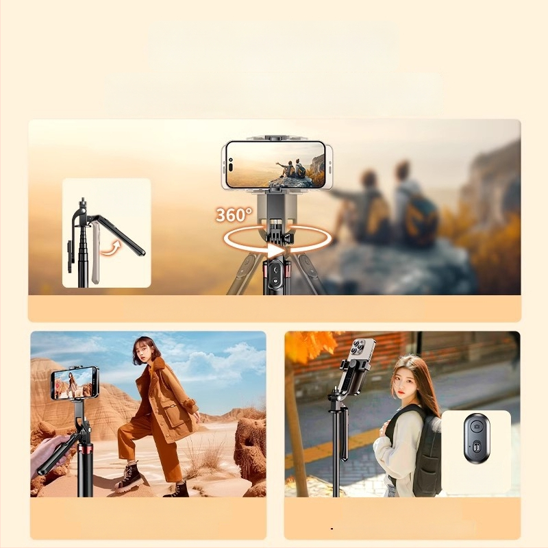 Selfie pálca mobiltelefonhoz – háromlábú állvánnyal, rozsdamentes acélból, univerzális, mindent egyben, IBIS támogatás, hordozható