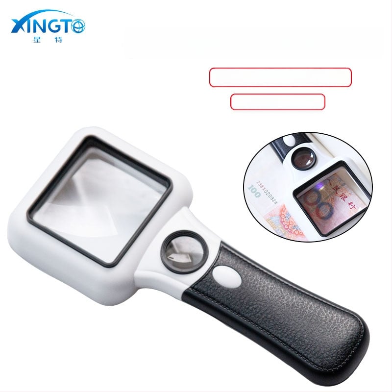 Ръчна лупа TH-6018 с двустепенно увеличение 5x/45x, 3 LED + UV лампа, ABS + акрил, за идентификация на бижута и артефакти