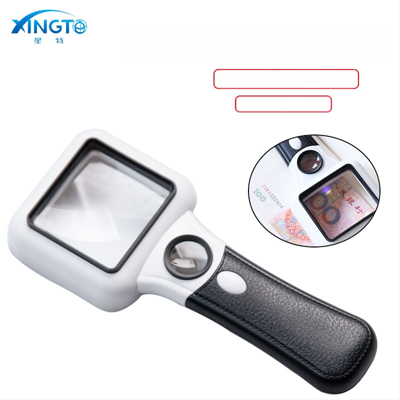 Ръчна лупа TH-6018 с двустепенно увеличение 5x/45x, 3 LED + UV лампа, ABS + акрил, за идентификация на бижута и артефакти