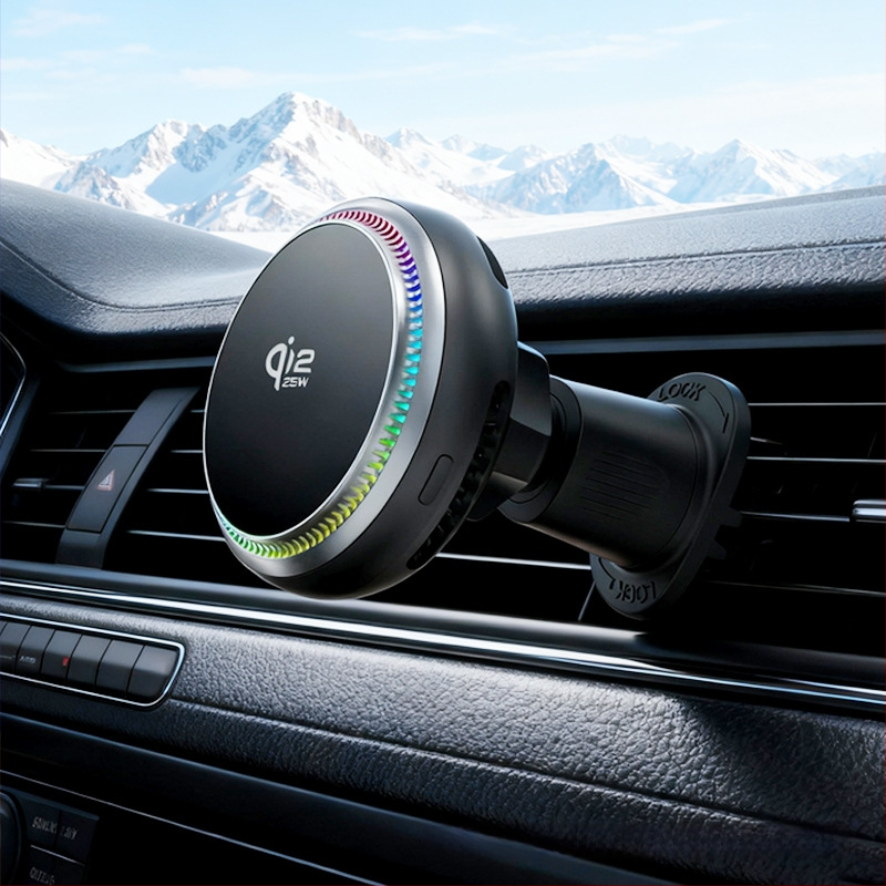 Qi2 безжично зарядно за автомобил с магнитна държалка за телефон, MagSafe съвместим, 15W