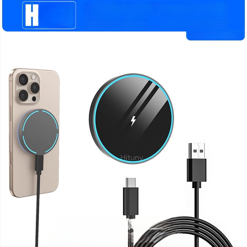 Безжично магнитно зарядно устройство от цинкова сплав, съвместимо с iPhone 17 и Samsung, 15W, QC 3.0, амбиентно осветление